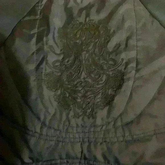 Athleta Quilted Large Graphic Logo Printed Back Teal Zip Up Athleisure Jacket S - Picture 12 of 14